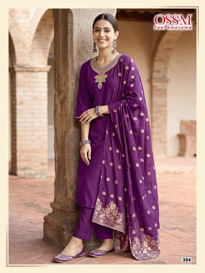 Nargis Vol 3 Ossm Roman Silk Readymade Pant Style Suits Supplier Gujarat