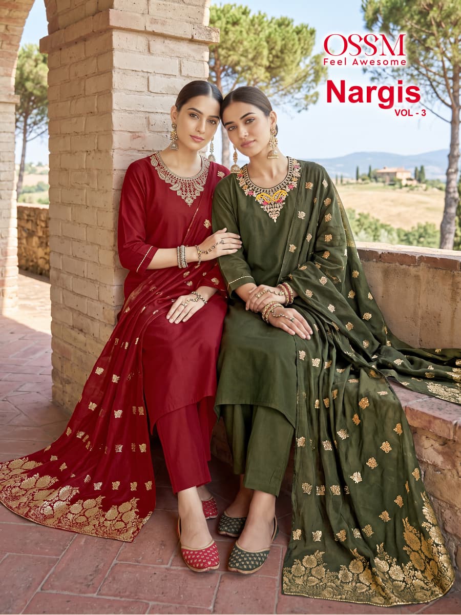 Nargis Vol 3 Ossm Roman Silk Readymade Pant Style Suits Supplier Gujarat