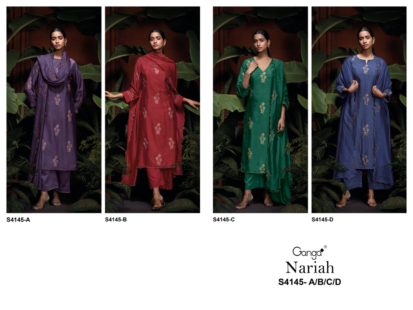 Nariah S4145 Ganga Bemberg Silk Pant Style Suits Wholesale Rate