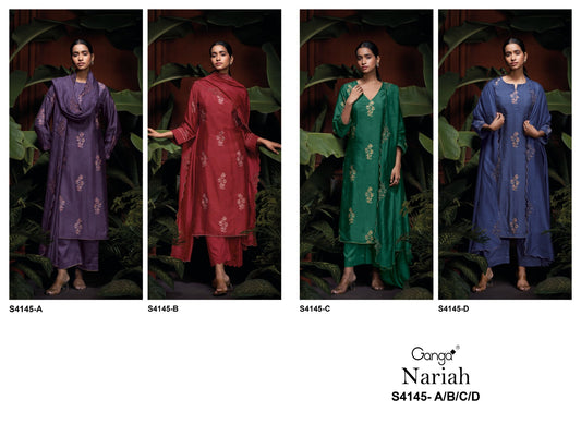 Nariah S4145 Ganga Bemberg Silk Pant Style Suits Wholesale Rate