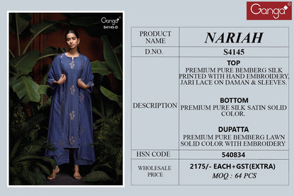 Nariah S4145 Ganga Bemberg Silk Pant Style Suits Wholesale Rate