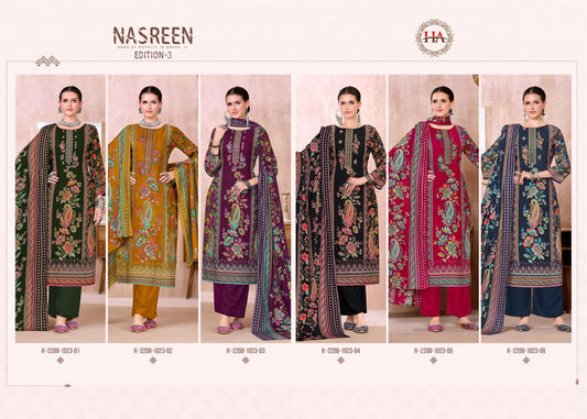 Nasreen Edition 3 Harshit Fashion Viscose Reyon Karachi Salwar Suits Supplier India