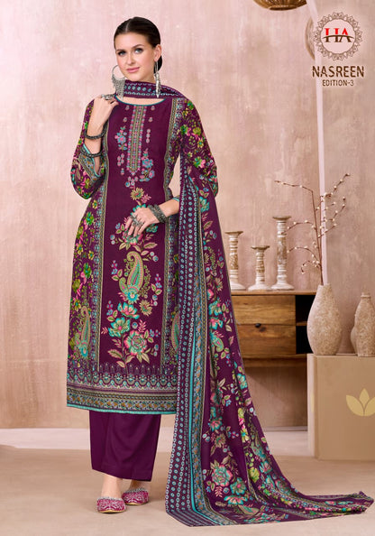Nasreen Edition 3 Harshit Fashion Viscose Reyon Karachi Salwar Suits Supplier India