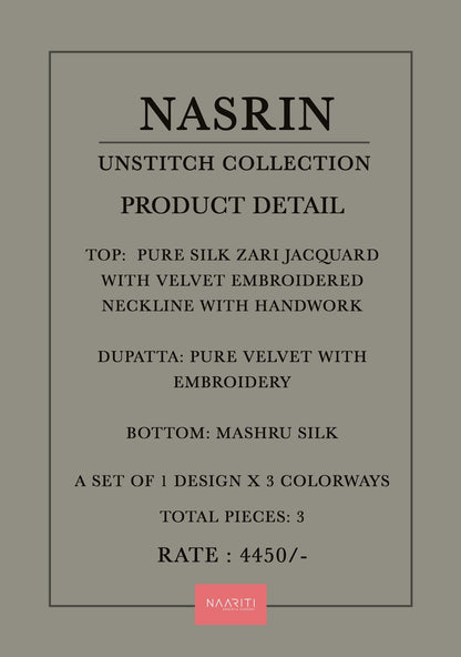 Nasrin Naariti Pure Silk Velvet Suits Wholesale
