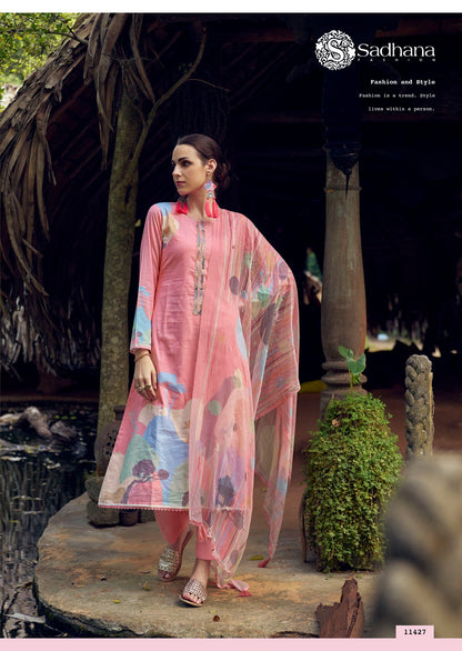 Nasrin Sadhana Pure Lawn Pant Style Suits Exporter Gujarat