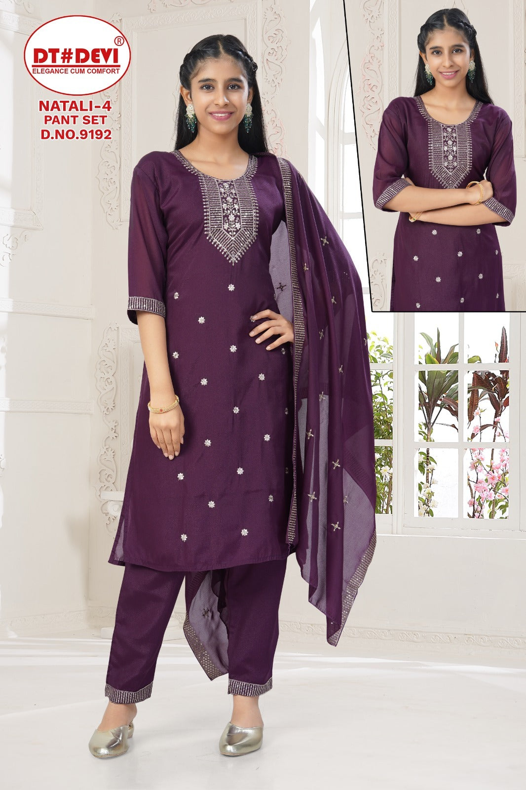 Natali 4 Dn 9192 Dt Devi Georgette Girls Readymade Pant Suits Supplier