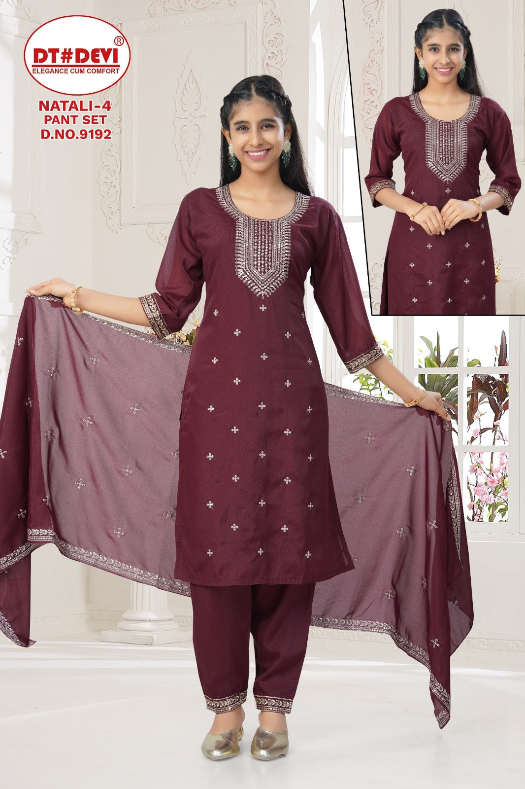 Natali 4 Dn 9192 Dt Devi Georgette Girls Readymade Pant Suits Supplier