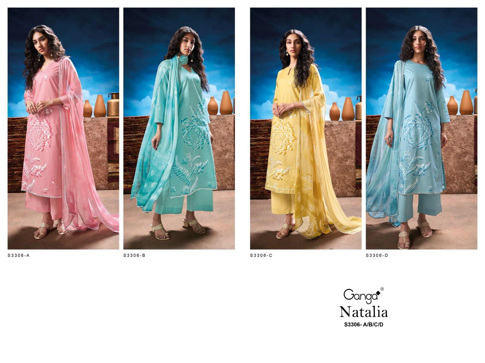 Natalia 3306 Ganga Premium Cotton Plazzo Style Suits Wholesaler India