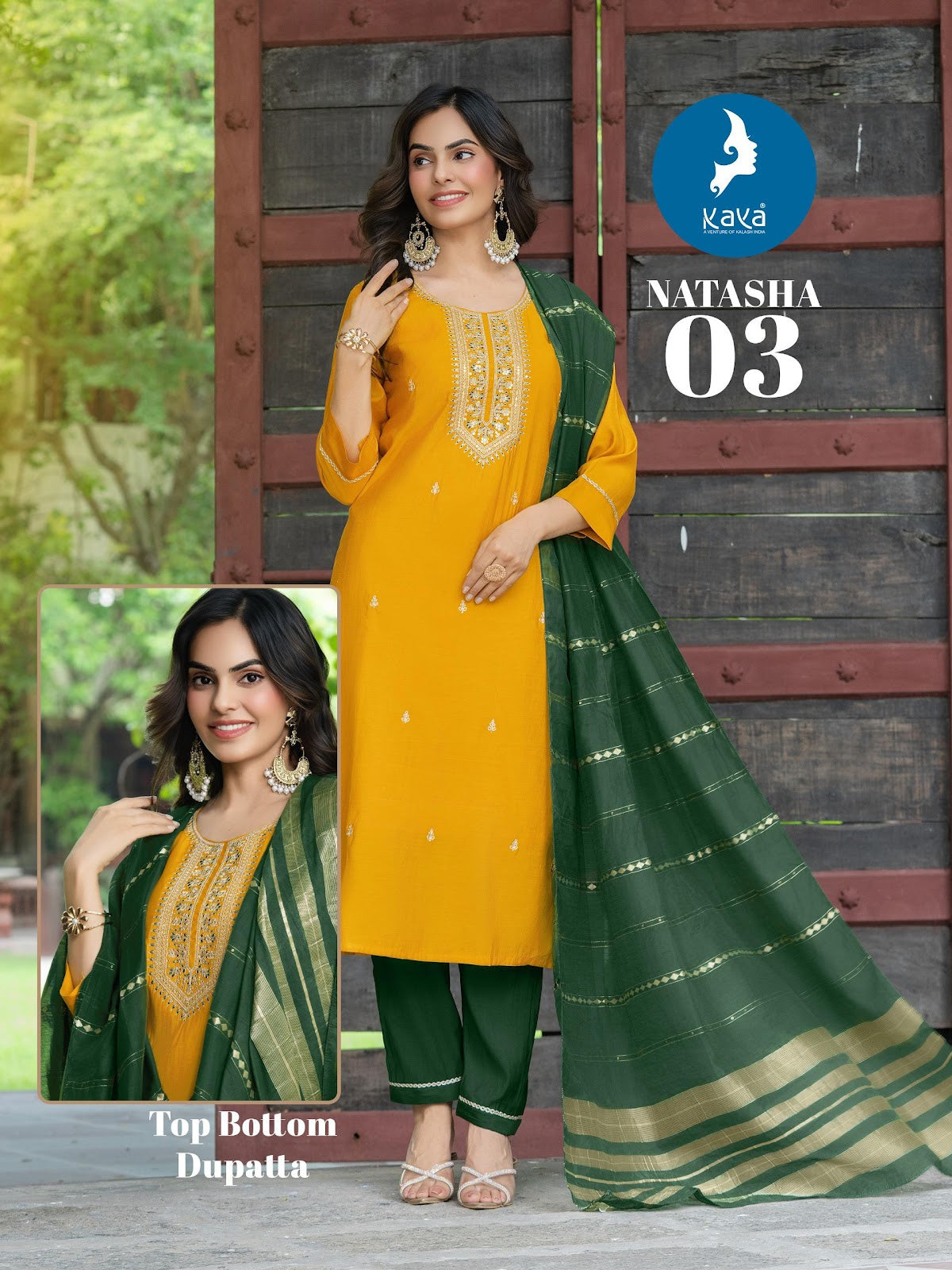 Natasha Kaya Roman Silk Readymade Pant Style Suits Wholesale Price