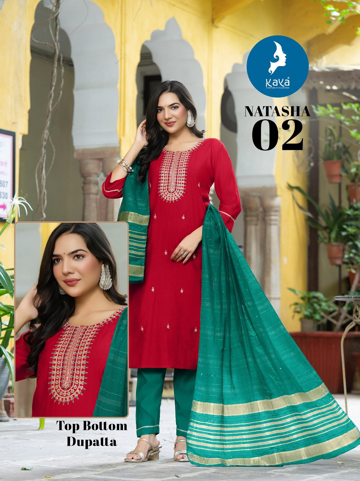 Natasha Kaya Roman Silk Readymade Pant Style Suits Wholesale Price