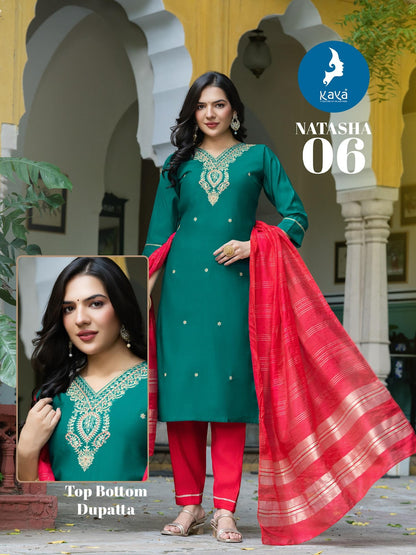 Natasha Kaya Roman Silk Readymade Pant Style Suits Wholesale Price
