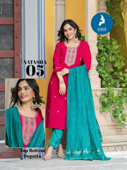 Natasha Kaya Roman Silk Readymade Pant Style Suits Wholesale Price