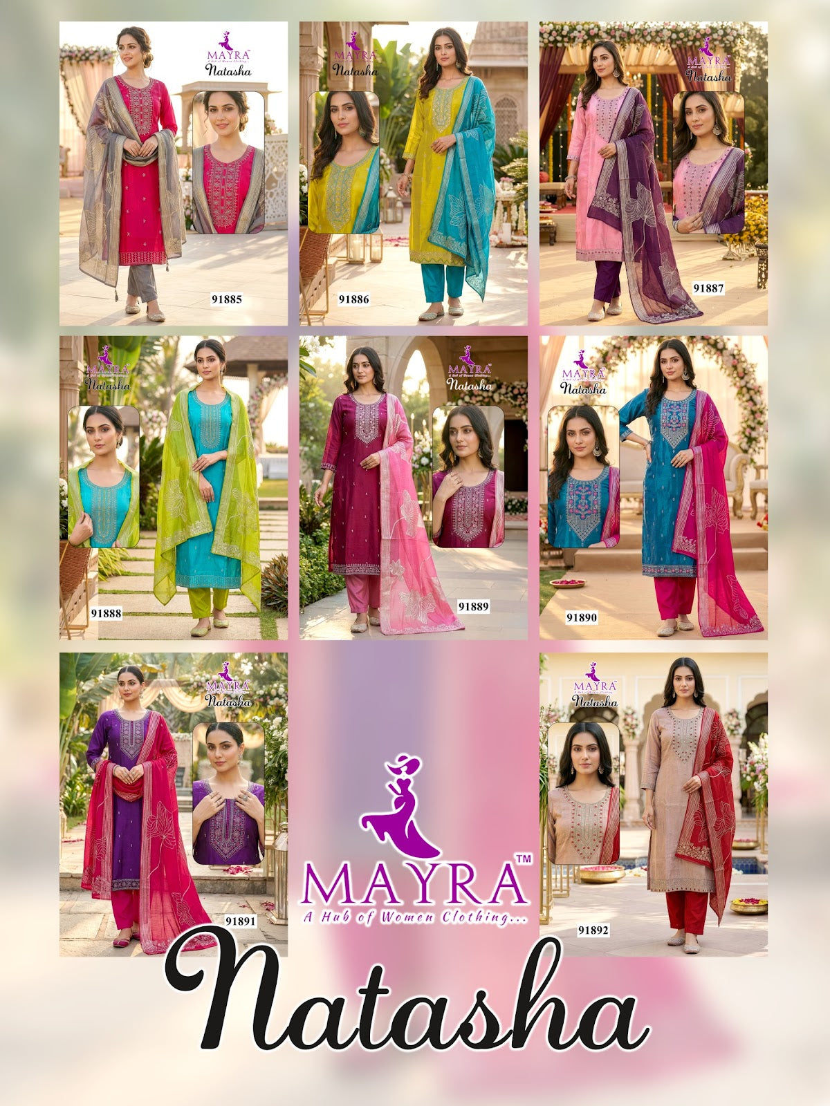 Natasha Mayra Roman Silk Readymade Pant Style Suits Wholesale Price