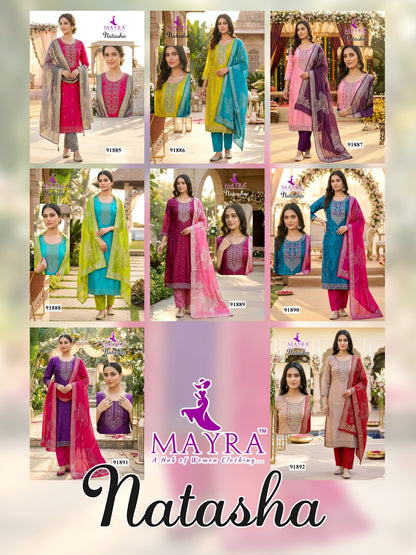 Natasha Mayra Roman Silk Readymade Pant Style Suits Wholesale Price