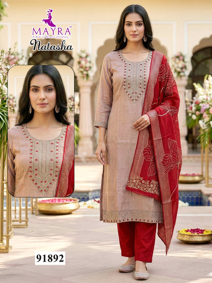 Natasha Mayra Roman Silk Readymade Pant Style Suits Wholesale Price