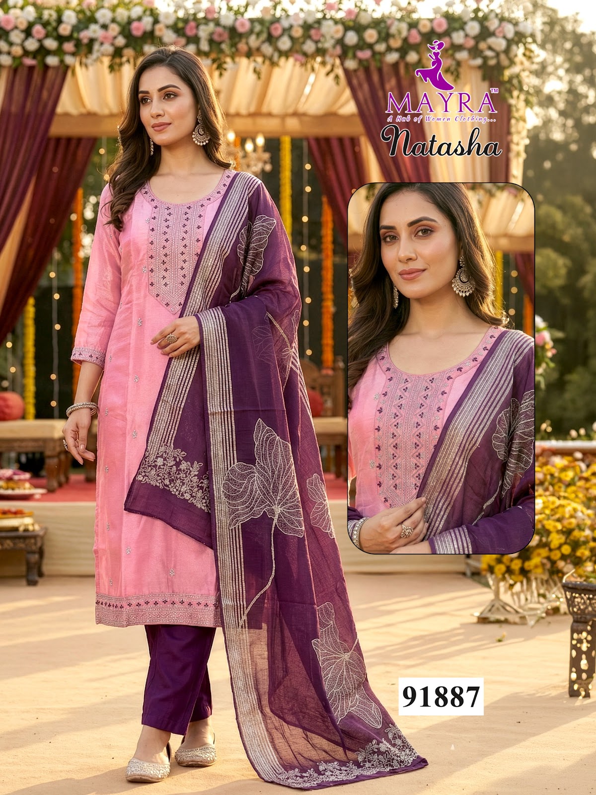 Natasha Mayra Roman Silk Readymade Pant Style Suits Wholesale Price