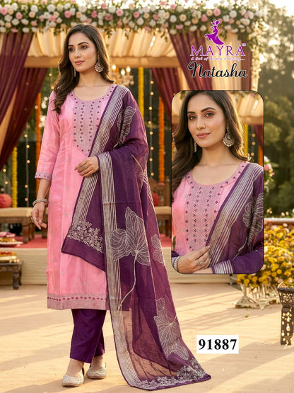 Natasha Mayra Roman Silk Readymade Pant Style Suits Wholesale Price