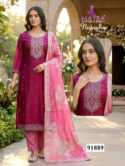Natasha Mayra Roman Silk Readymade Pant Style Suits Wholesale Price