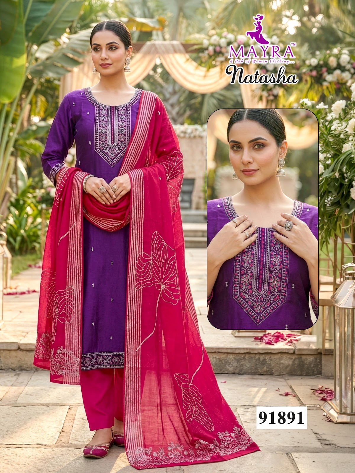 Natasha Mayra Roman Silk Readymade Pant Style Suits Wholesale Price