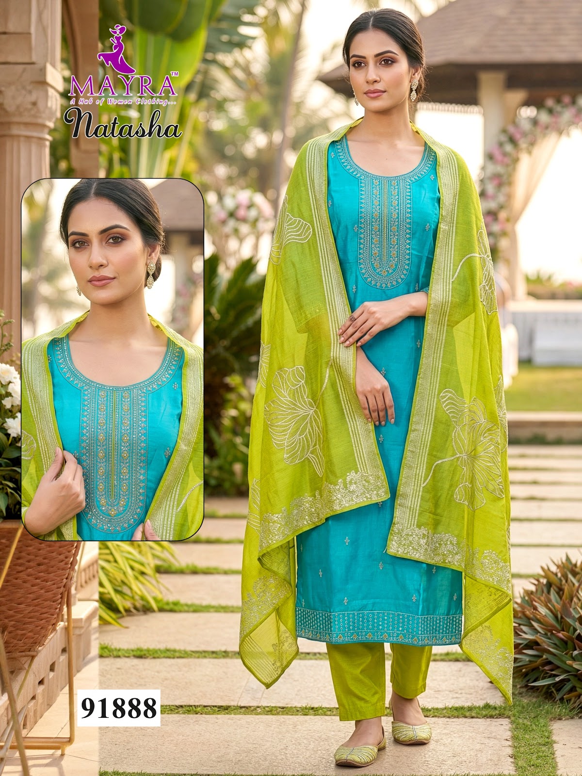 Natasha Mayra Roman Silk Readymade Pant Style Suits Wholesale Price