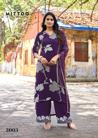 Natasha Mittoo Rayon Readymade Pant Style Suits Exporter