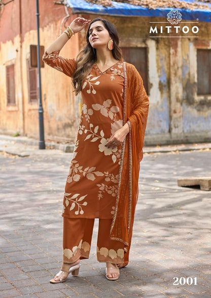 Natasha Mittoo Rayon Readymade Pant Style Suits Exporter