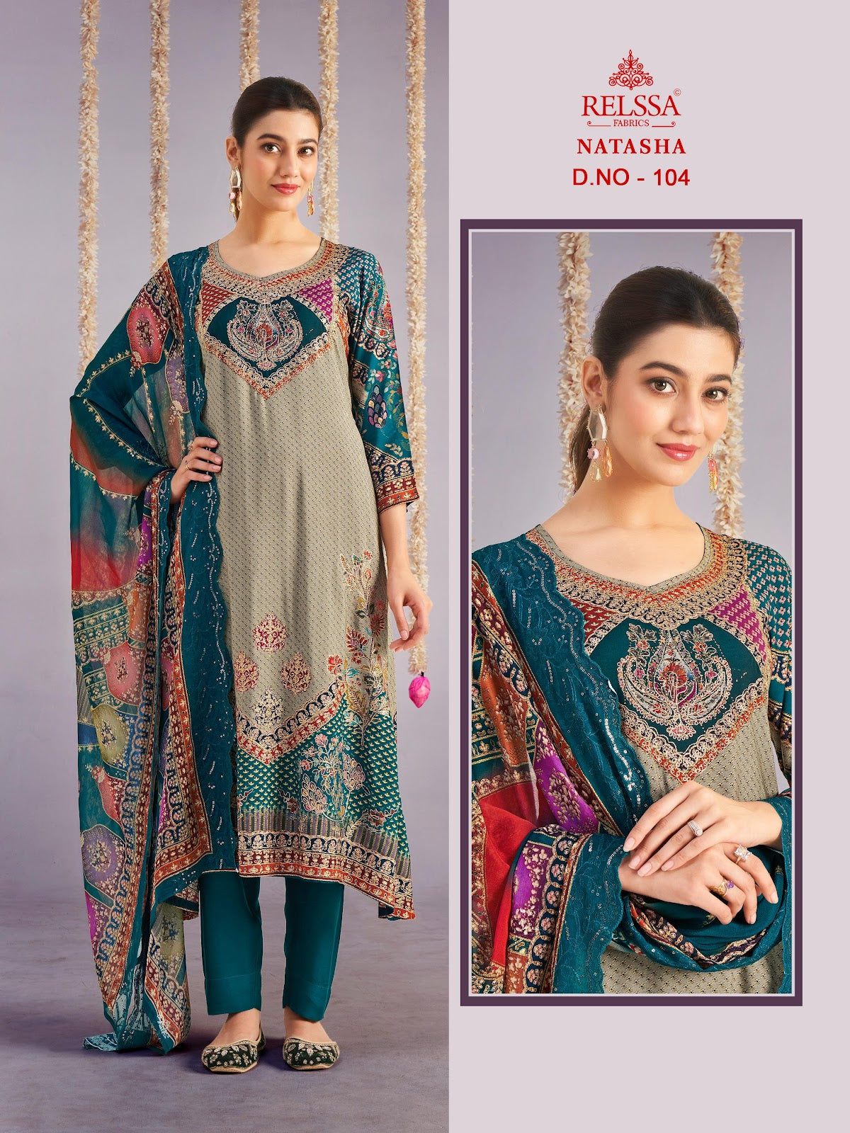 Natasha Relssa Fabrics Pant Style Suits Wholesaler Ahmedabad