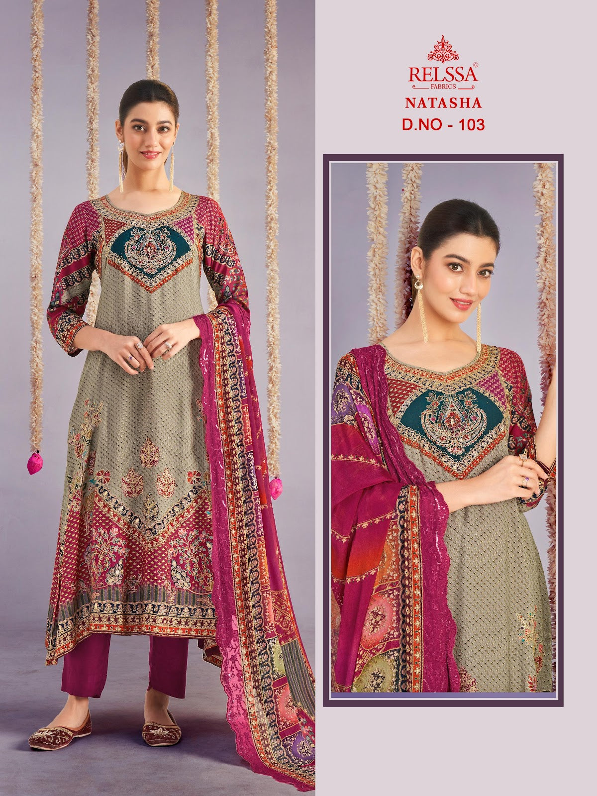 Natasha Relssa Fabrics Pant Style Suits Wholesaler Ahmedabad