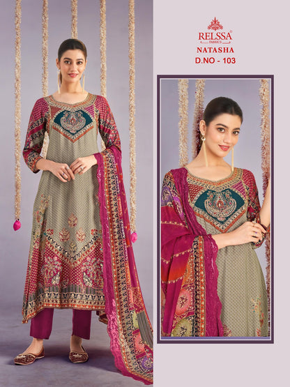 Natasha Relssa Fabrics Pant Style Suits Wholesaler Ahmedabad
