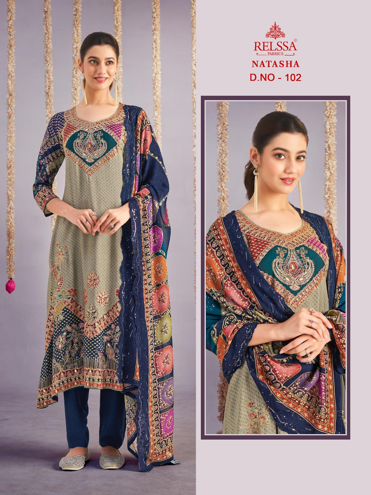 Natasha Relssa Fabrics Pant Style Suits Wholesaler Ahmedabad