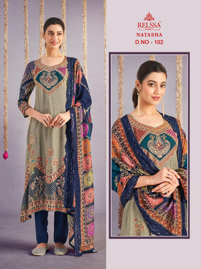 Natasha Relssa Fabrics Pant Style Suits Wholesaler Ahmedabad