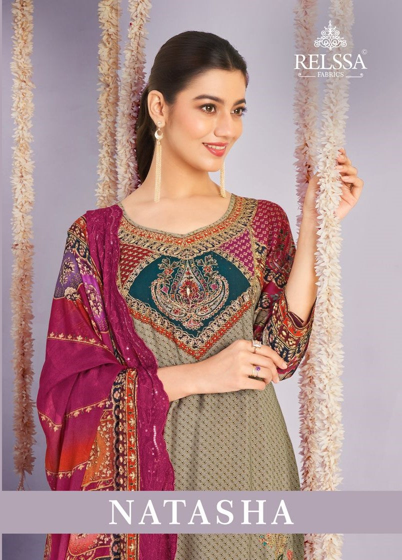 Natasha Relssa Fabrics Pant Style Suits Wholesaler Ahmedabad