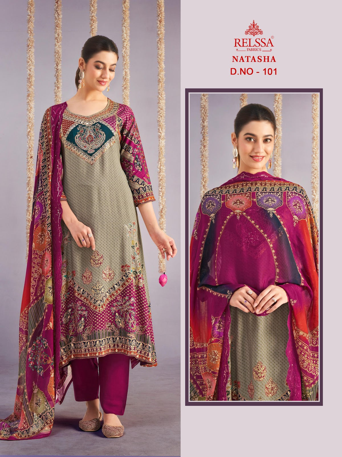 Natasha Relssa Fabrics Pant Style Suits Wholesaler Ahmedabad