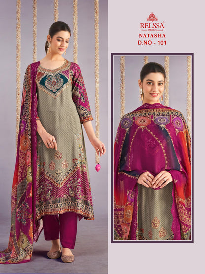 Natasha Relssa Fabrics Pant Style Suits Wholesaler Ahmedabad