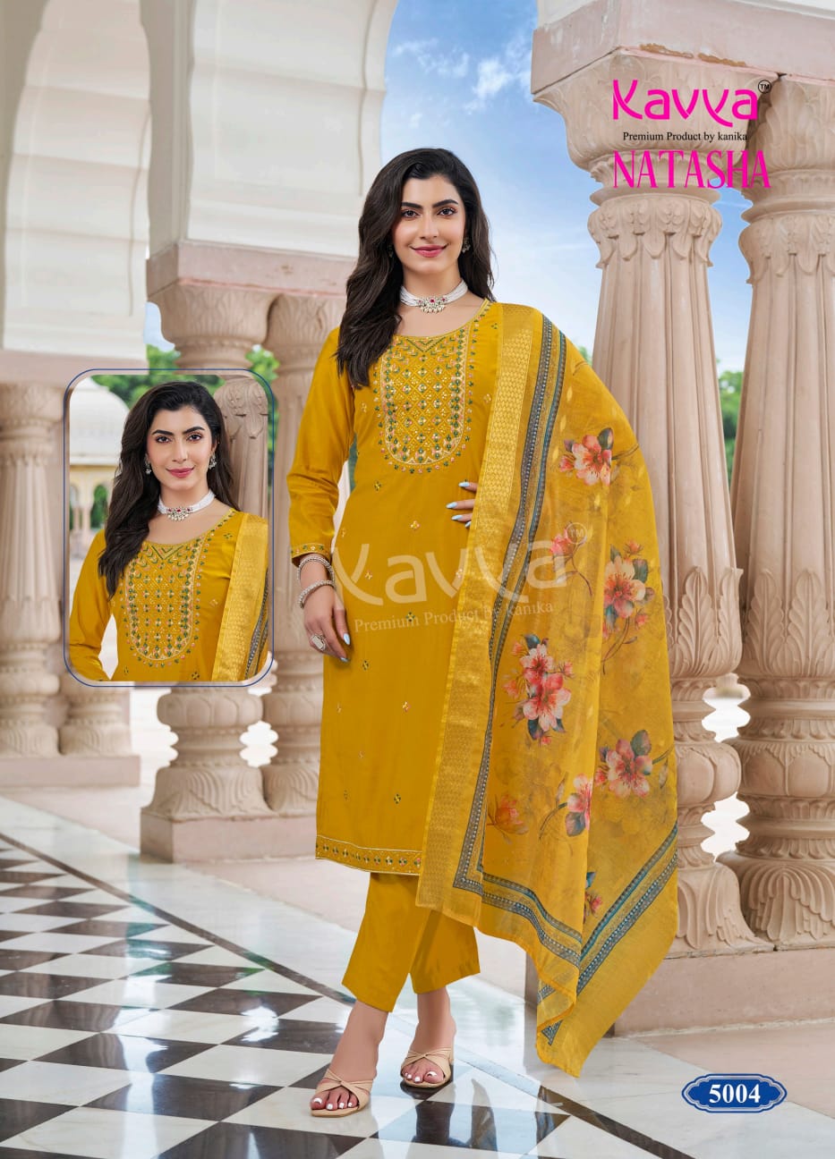 Natasha Vol 5 Kavya Roman Silk Readymade Pant Style Suits Manufacturer Ahmedabad