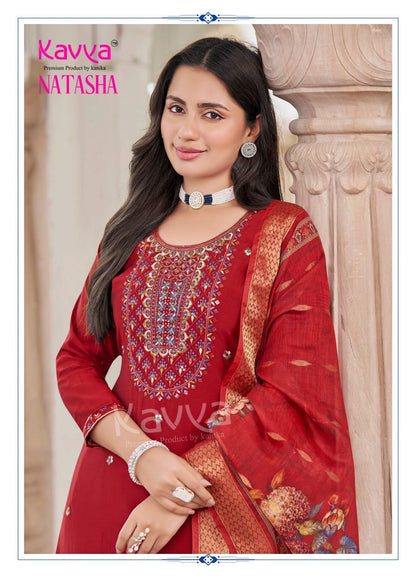 Natasha Vol 5 Kavya Roman Silk Readymade Pant Style Suits Manufacturer Ahmedabad