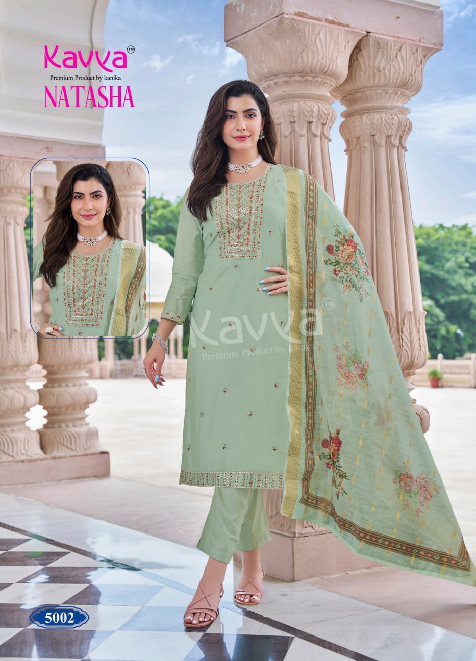 Natasha Vol 5 Kavya Roman Silk Readymade Pant Style Suits Manufacturer Ahmedabad
