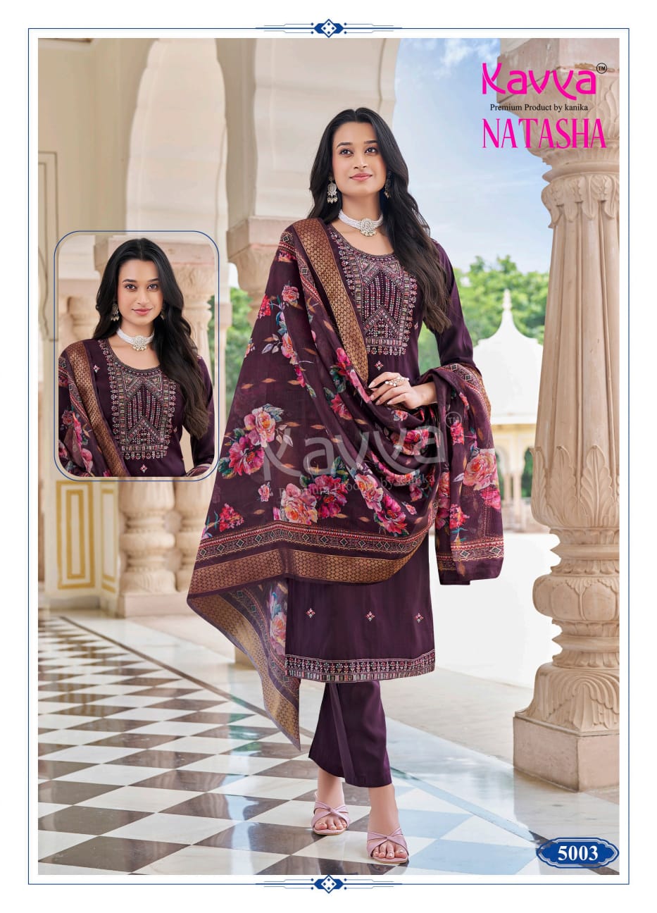 Natasha Vol 5 Kavya Roman Silk Readymade Pant Style Suits Manufacturer Ahmedabad