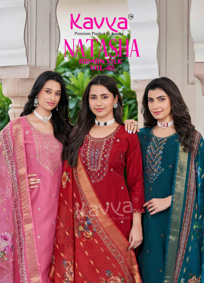 Natasha Vol 5 Kavya Roman Silk Readymade Pant Style Suits Manufacturer Ahmedabad