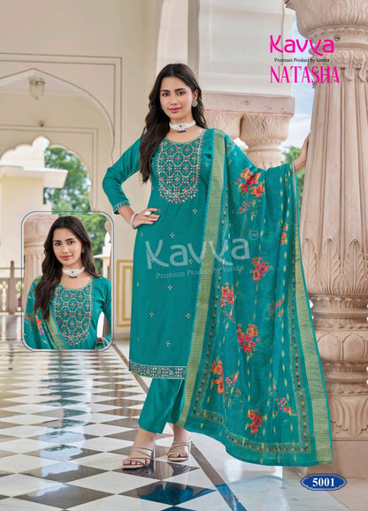 Natasha Vol 5 Kavya Roman Silk Readymade Pant Style Suits Manufacturer Ahmedabad