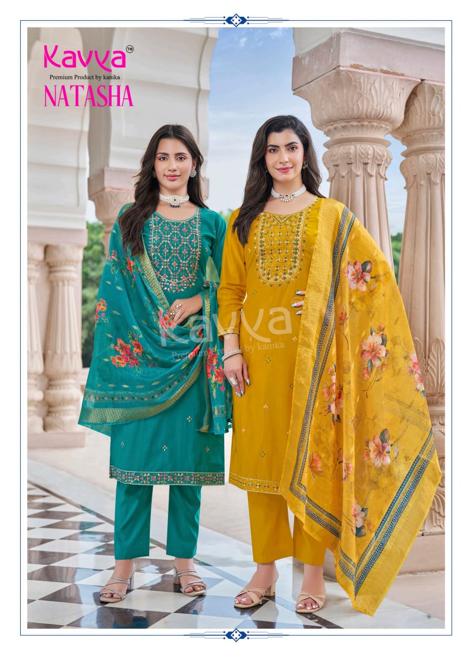 Natasha Vol 5 Kavya Roman Silk Readymade Pant Style Suits Manufacturer Ahmedabad