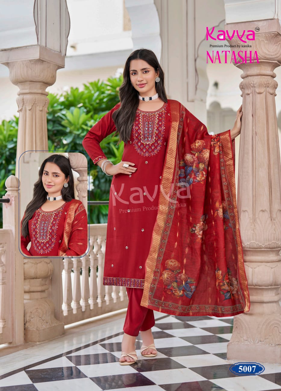 Natasha Vol 5 Kavya Roman Silk Readymade Pant Style Suits Manufacturer Ahmedabad