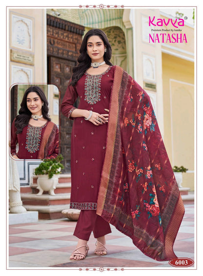 Natasha Vol 6 Kavya Roman Silk Readymade Pant Style Suits Wholesaler Gujarat
