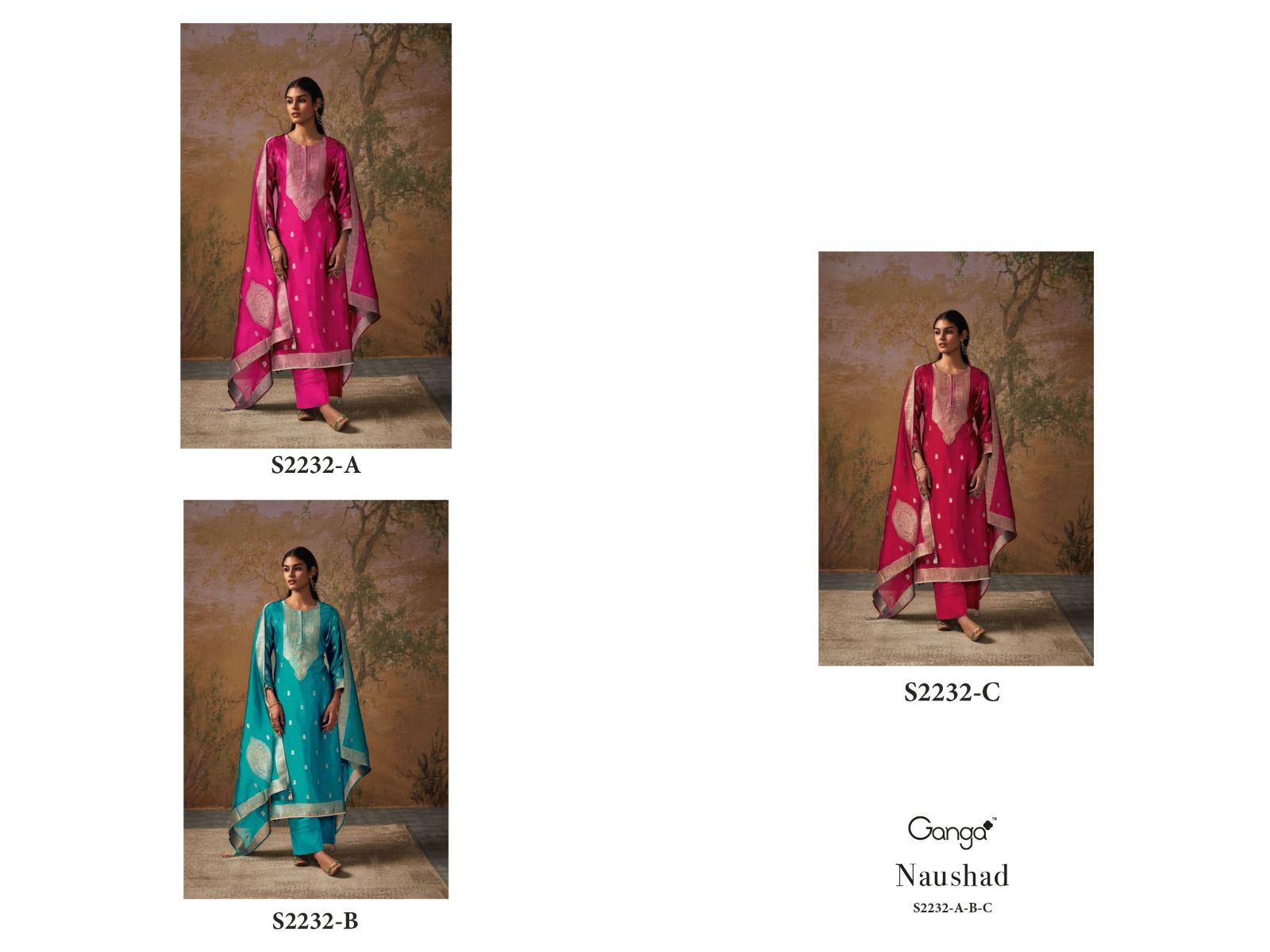 Naushad 2232 Ganga Silk Jacquard Plazzo Style Suits Wholesale Rate