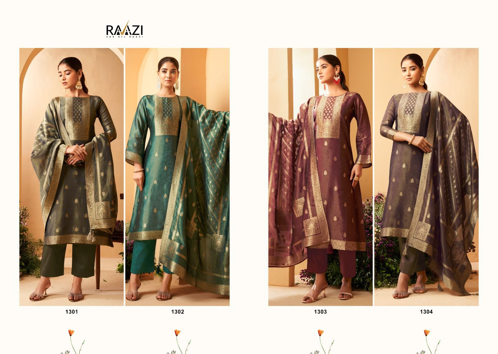 Nav Raani Raazi Simmer Organza Pant Style Suits Wholesale Price