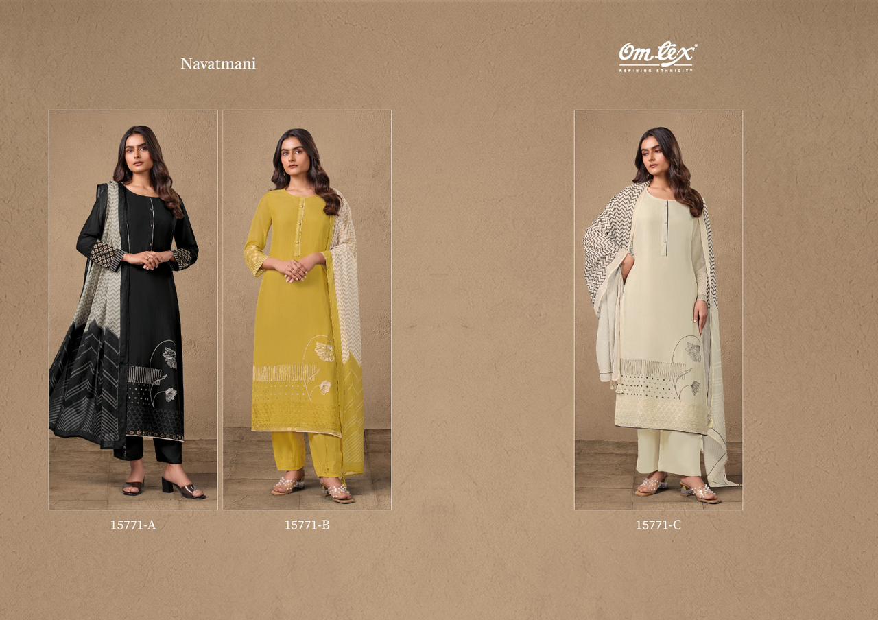 Navatmani Omtex Mal Chanderi Pant Style Suits Wholesaler India