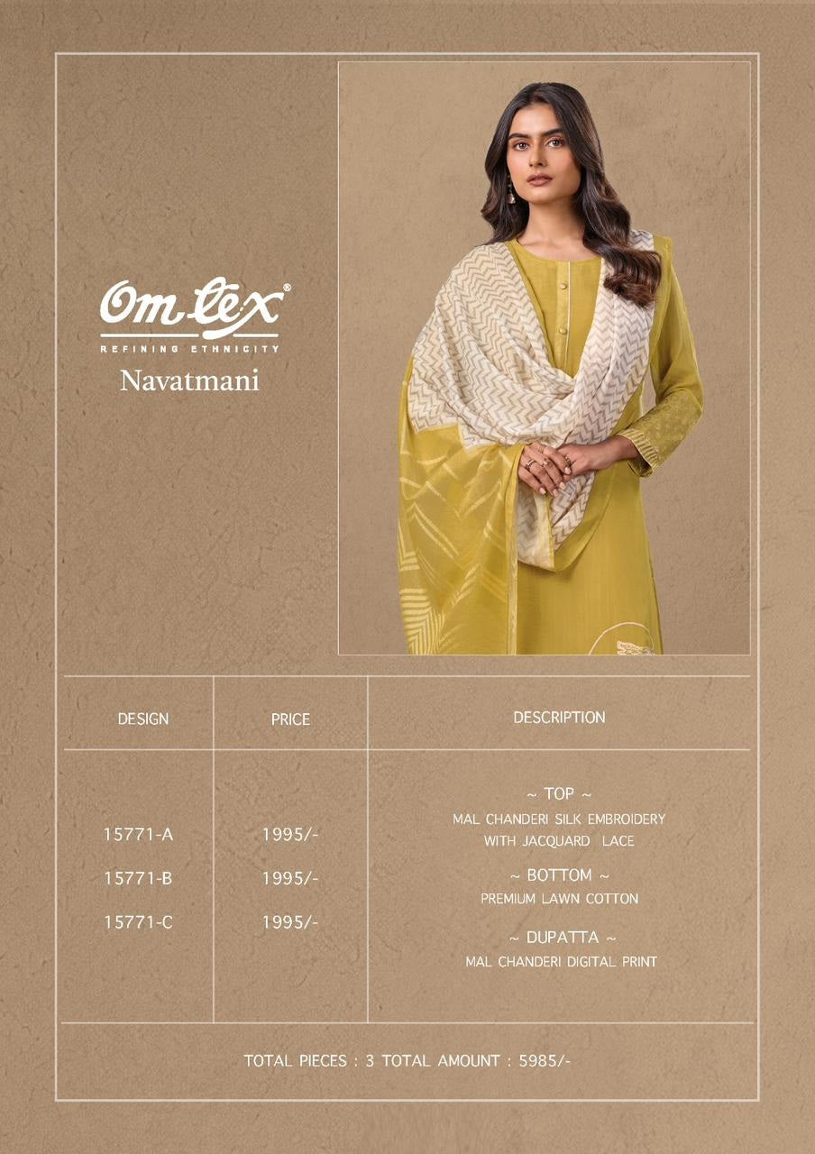 Navatmani Omtex Mal Chanderi Pant Style Suits Wholesaler India