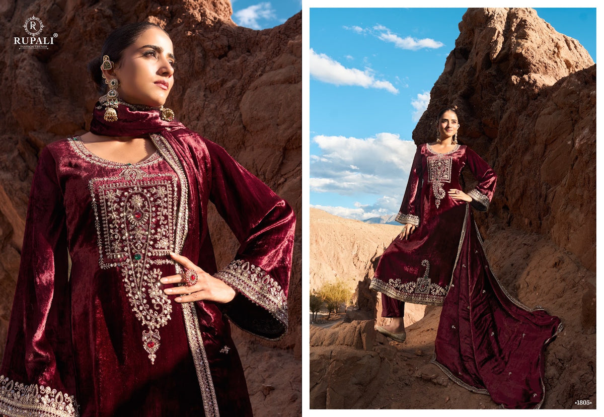 Naveli Rupali Viscose Velvet Suits Exporter India