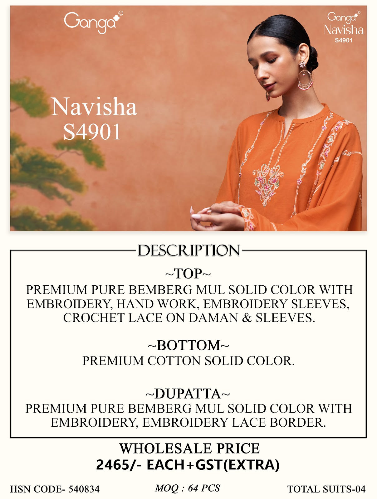 Navisha S4901 Ganga Bemberg Pant Style Suits Wholesale Rate