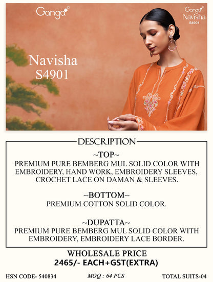 Navisha S4901 Ganga Bemberg Pant Style Suits Wholesale Rate